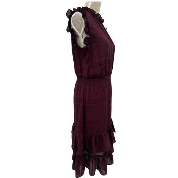 Avec Les Filles Mock Neck Ruffle A-Line Cocktail Dress - Burgundy Wine - Size 6 - Picture 4 of 9